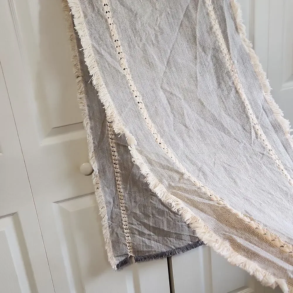 Table Runner Gray & Cream Rectangle‎ 88X14 Boho Country Cottage Farmhouse